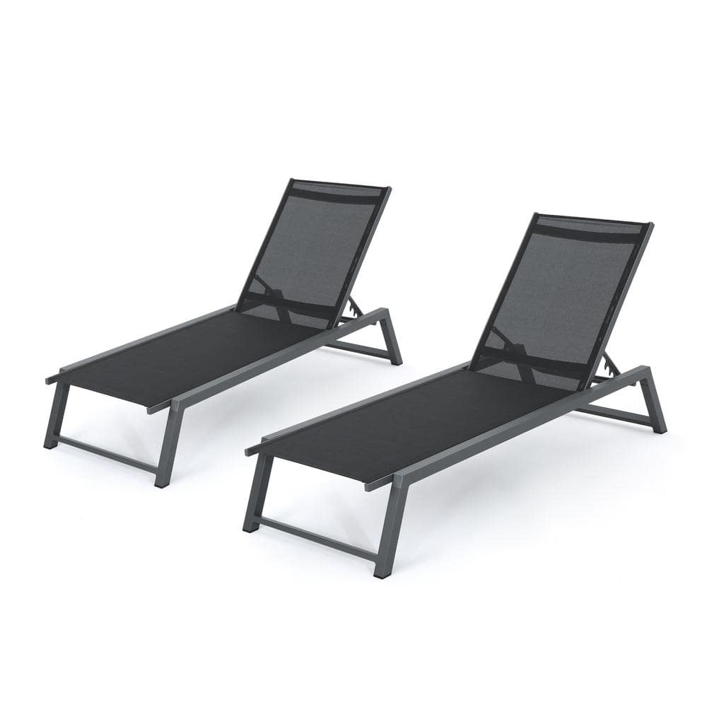 Sets of 2 Grey Aluminum Outdoor Chaise Lounge