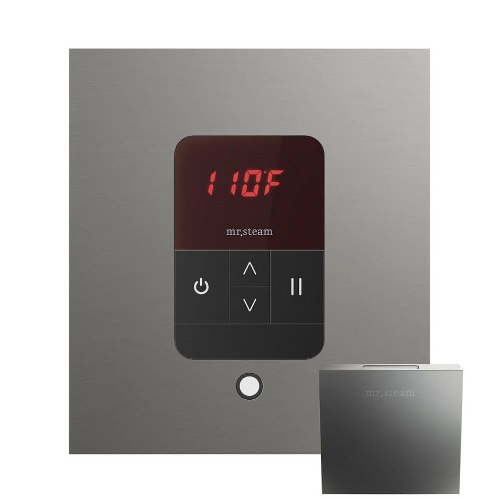 Basic Butler Steam Shower Control Package with Square iTempo Control and Linear Steamhead in Satin Steel