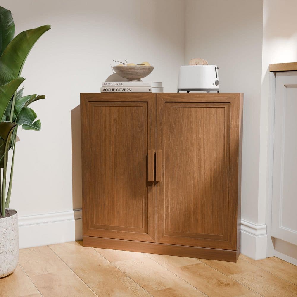 Solid Wood Light Walnut 31 in. H Corner Cabinet Storage Cabinet with Adjustable Shelves