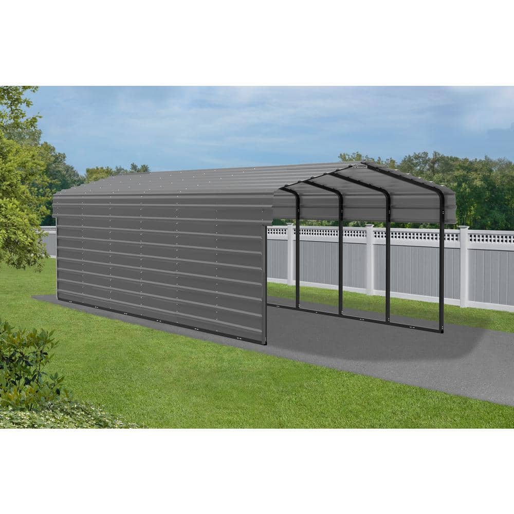 Charcoal Galvanized Steel Carport Kit with 1-Sided Enclosure, 10' x 29' x 7'