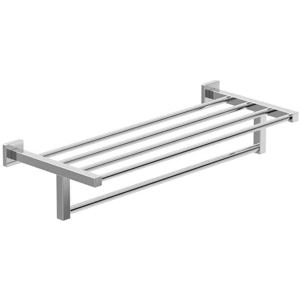 Symmons Duro 3.15 in. H + 9.6 in. D Wall Mounted Square Towel Shelf with Bar in Polished Chrome