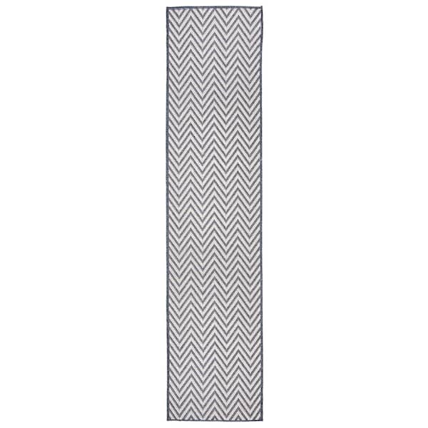SAFAVIEH Bermuda Blue/Creme 2 ft. x 10 ft. Machine Washable Runner Chevron Geometric Indoor/Outdoor Area Rug