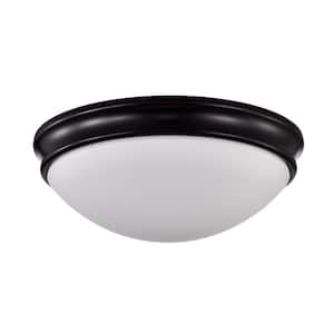 Pierre 11 in. 2-Light Oil Rubbed Bronze Modern Flush Mount with White Glass Shade