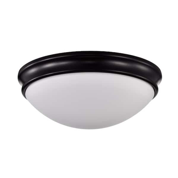 Edvivi Pierre 11 in. 2-Light Oil Rubbed Bronze Modern Flush Mount with White Glass Shade