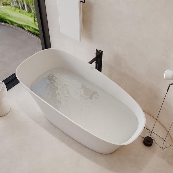 63 in. x 31.5 in. Freestanding Stone Resin Solid Surface Soaking Bathtub in Matte White