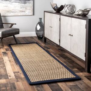 Hesse Checker Weave Seagrass Navy 2 ft. 6 in. x 6 ft. Indoor/Outdoor Runner Patio Rug