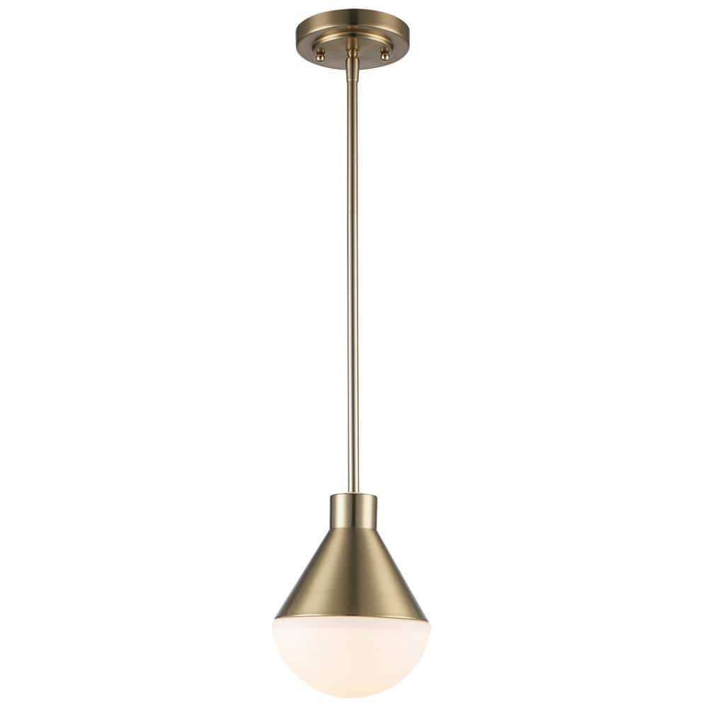 Baril 1-Light Gold Pendant Light Fixture with White Glass Globe Shade -  Home Decorators Collection, PND-2205