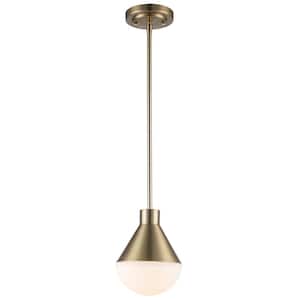 Baril 1-Light Gold Pendant Light Fixture with White Glass Globe Shade