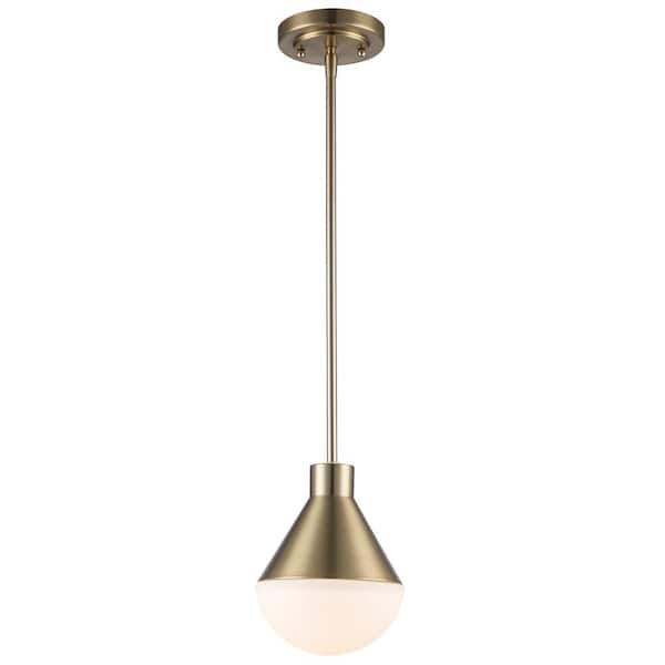 Home Decorators Collection Baril 1-Light Gold Pendant Light Fixture with White Glass Globe Shade