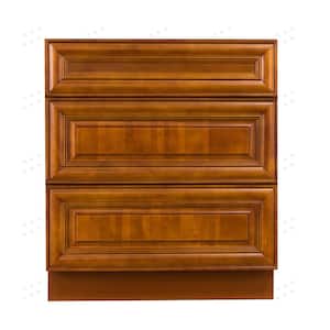Cambridge Assembled 24x34.5x24 in. Base Cabinet with 3 Drawers in Chestnut