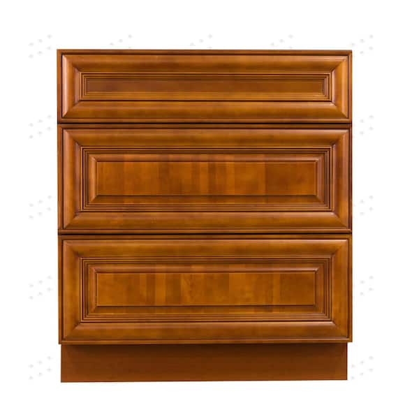 LIFEART CABINETRY Cambridge Assembled 30x34.5x24 in. Base Cabinet with 3 Drawers in Chestnut