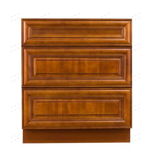 LIFEART CABINETRY Cambridge Assembled 33x34.5x24 in. Base Cabinet with 3 Drawers in Chestnut
