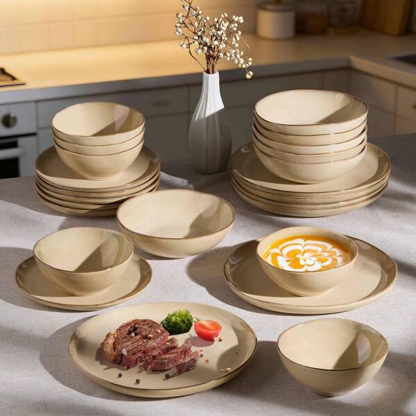 CREAM SODA & KANOTEX アンティークプレート　2点セット KHKFY 18-Piece Handmade Stoneware Dinnerware Set for 6 with