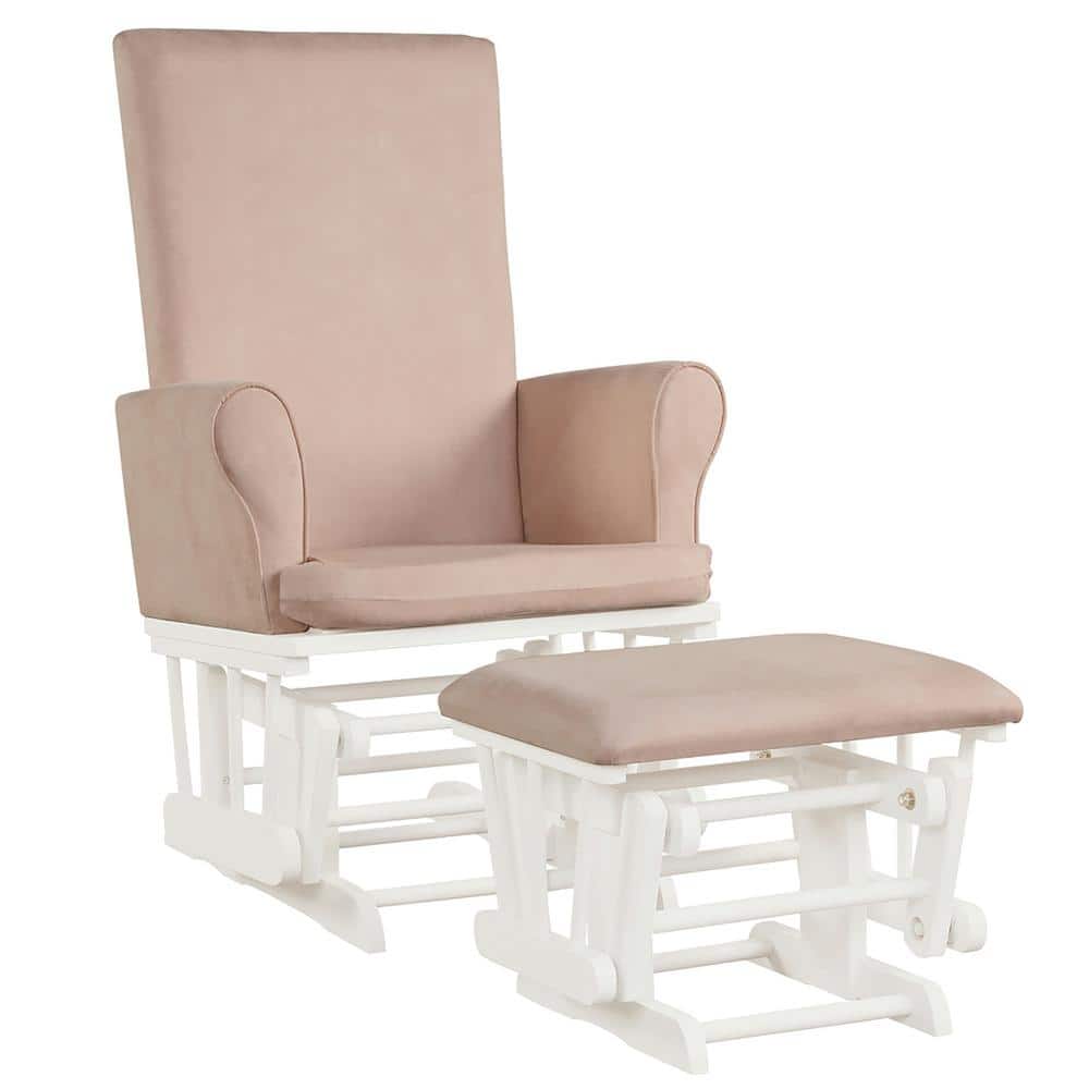 Costway Pink Baby Nursery Relax Rocker Rocking Chair Glider and Ottoman Set Bench with Cushion -  HW66395PI