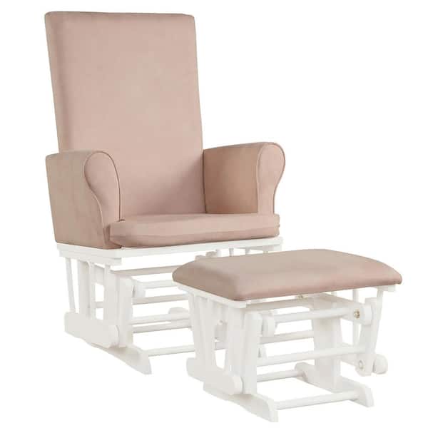 Costway Pink Baby Nursery Relax Rocker Rocking Chair Glider and Ottoman Set Bench with Cushion