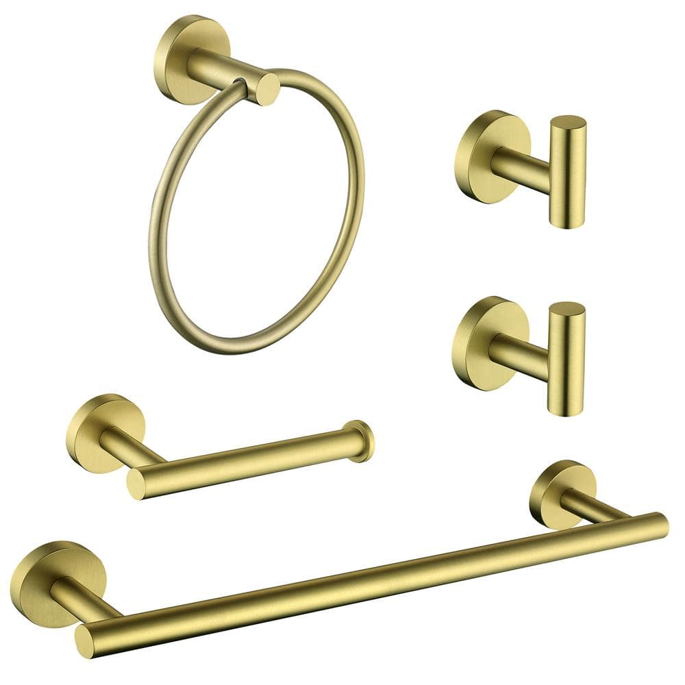 5-Piece Bath Hardware Set with 16 in. Towel Bar Towel Hook Toilet Paper Holder and Towel Ring in Brushed Gold price history on PriceWatchPro