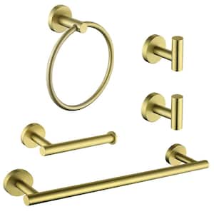 5 -Piece Bath Hardware Set with Mounting Hardware in Brushed Gold