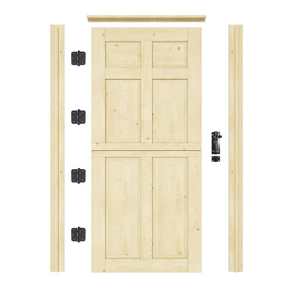 36 in. x 80 in. Solid Pine Universal 6-Panel Unfinished Dutch Wood Prehung Front Door with Quick Assemble Jamb