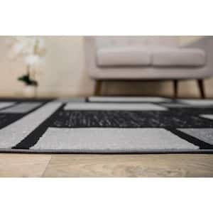 Contemporary Modern Boxes Gray 6 ft. 6 in. Round Area Rug