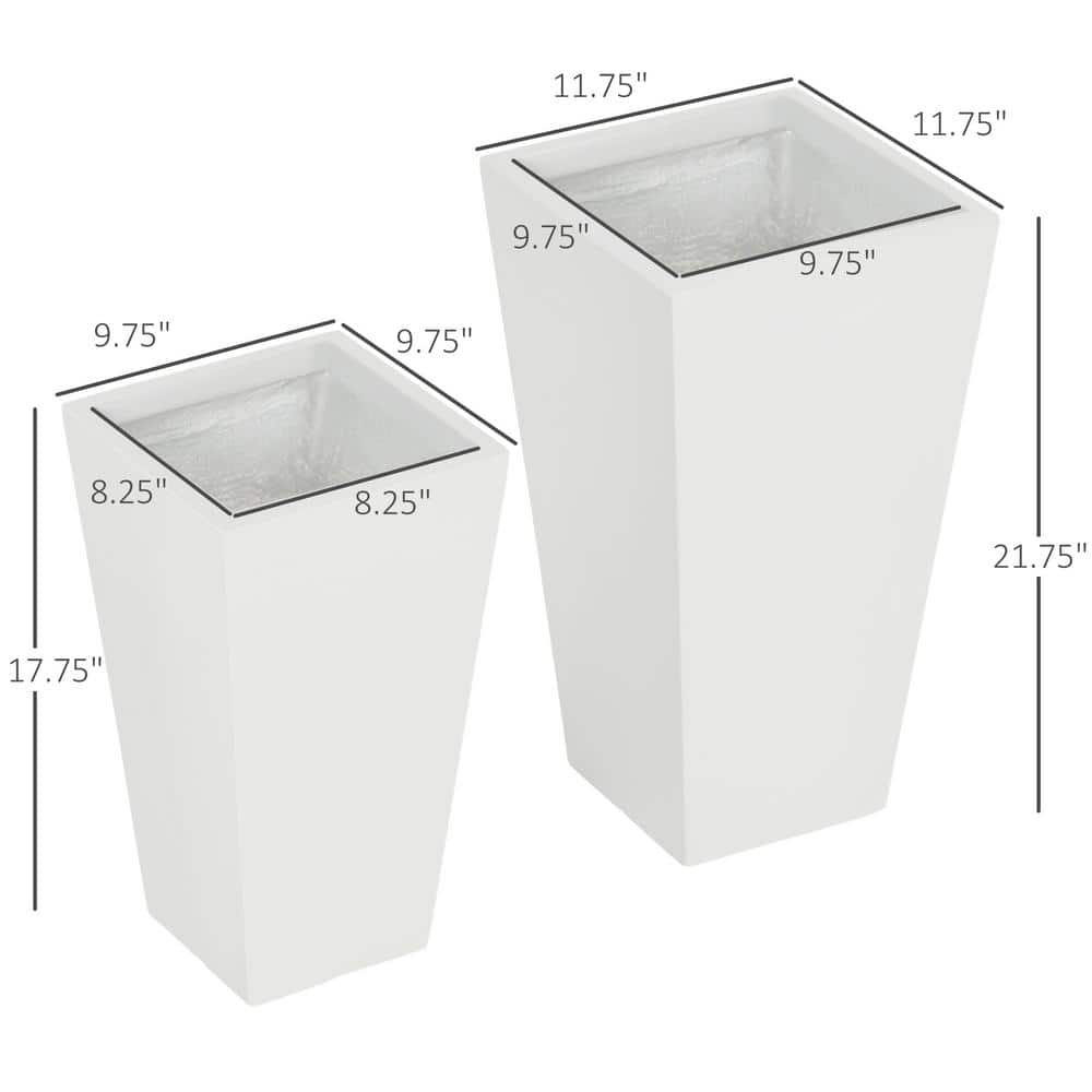 White MgO Tall Outdoor Planters with Drainage Holes, Set of 2