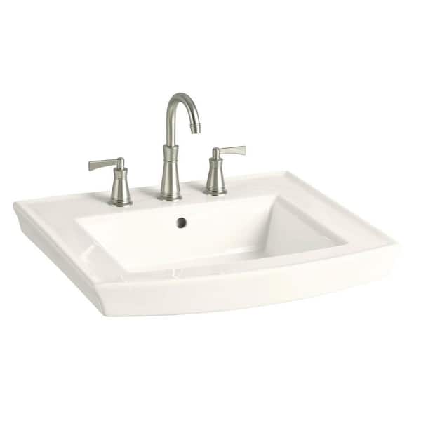 KOHLER Archer 24 In. Vitreous China Pedestal Sink Basin Only in Biscuit with Overflow Drain