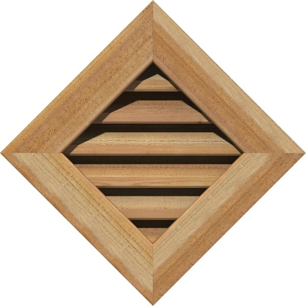 Ekena Millwork 18.375" x 18.375" Diamond Unfinished Rough Sawn Western Red Cedar Wood Paintable Gable Louver Vent Functional
