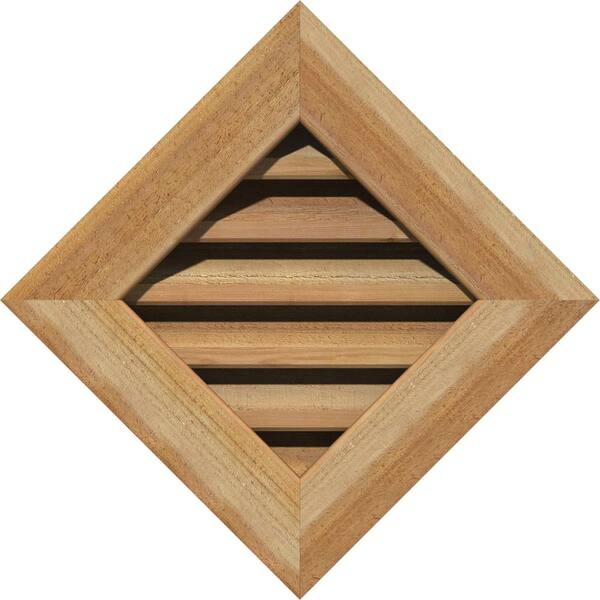 Ekena Millwork 26.375" x 26.375" Diamond Unfinished Rough Sawn Western Red Cedar Wood Paintable Gable Louver Vent Functional