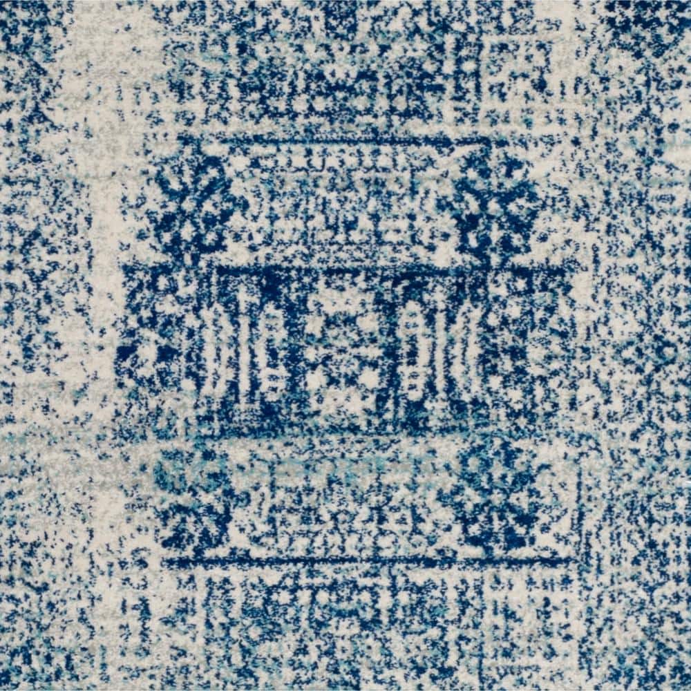 Ivory Blue Elegance 2'2" x 5' Synthetic Easy-Care Runner Rug