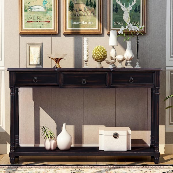 ANBAZAR Espresso Storage Cabinet Console Table with 2-Drawers and