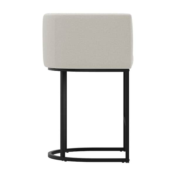 Jessica 26 in.Cream Gray Modern Counter Bar Stool Fabric Upholstered Barrel Counter Stool with Metal Frame Set of 3