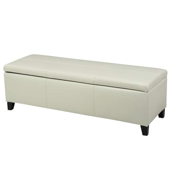 Noble House Glouster Ivory Faux Leather, Leather Storage Bench Ottoman