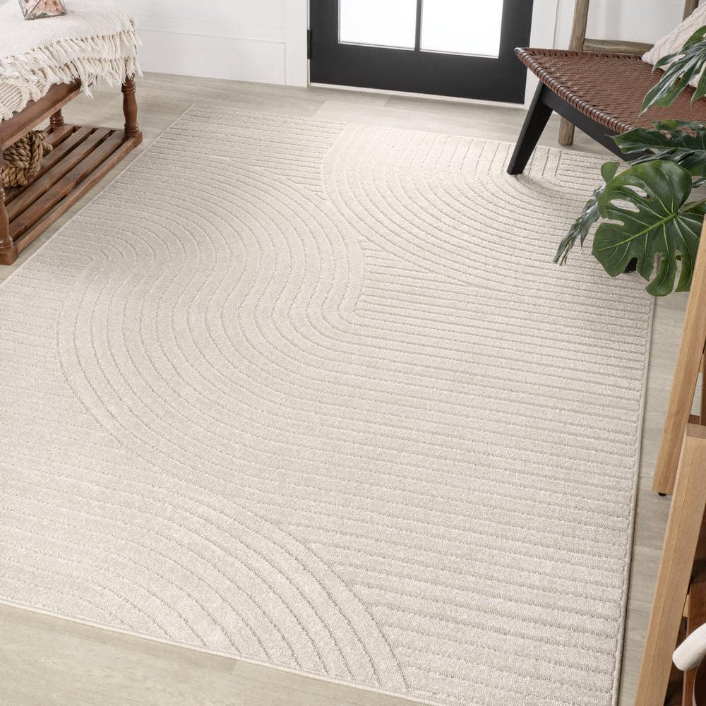 Ivory Geometric 8' x 10' Synthetic Washable Area Rug