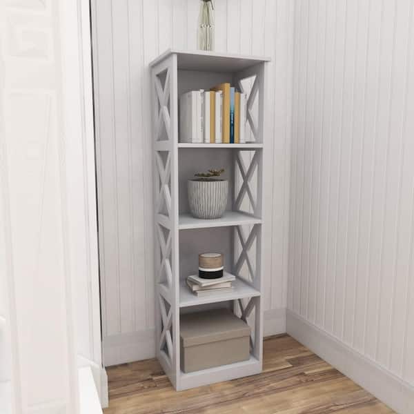 Litton Lane 51 in. White Wood Traditional 4 Shelf Shelving Unit