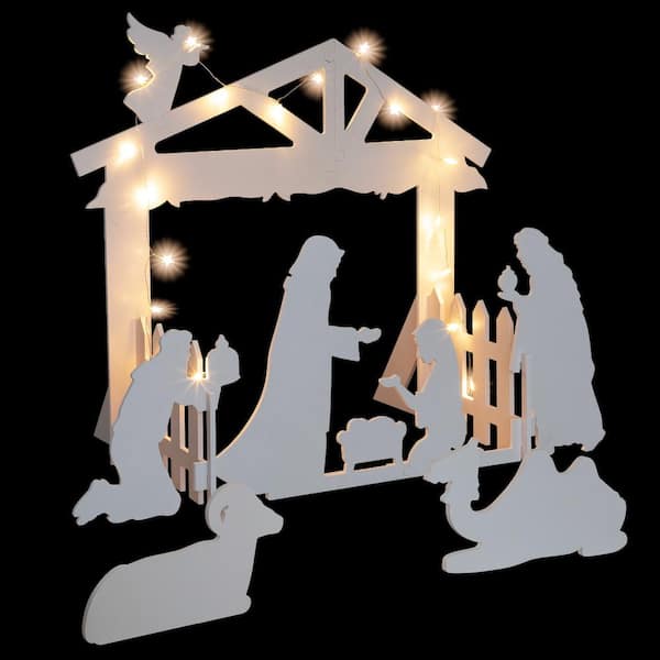 JAXPETY 10-Piece LED Outdoor Nativity Set, 3D Holy Family Christmas Nativity Scene with 20 LED Lights, Holiday Yard Decoration
