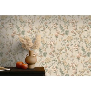 Floral Bird Trail Cream Non-Pasted Wallpaper (Covers 56 sq. ft.)