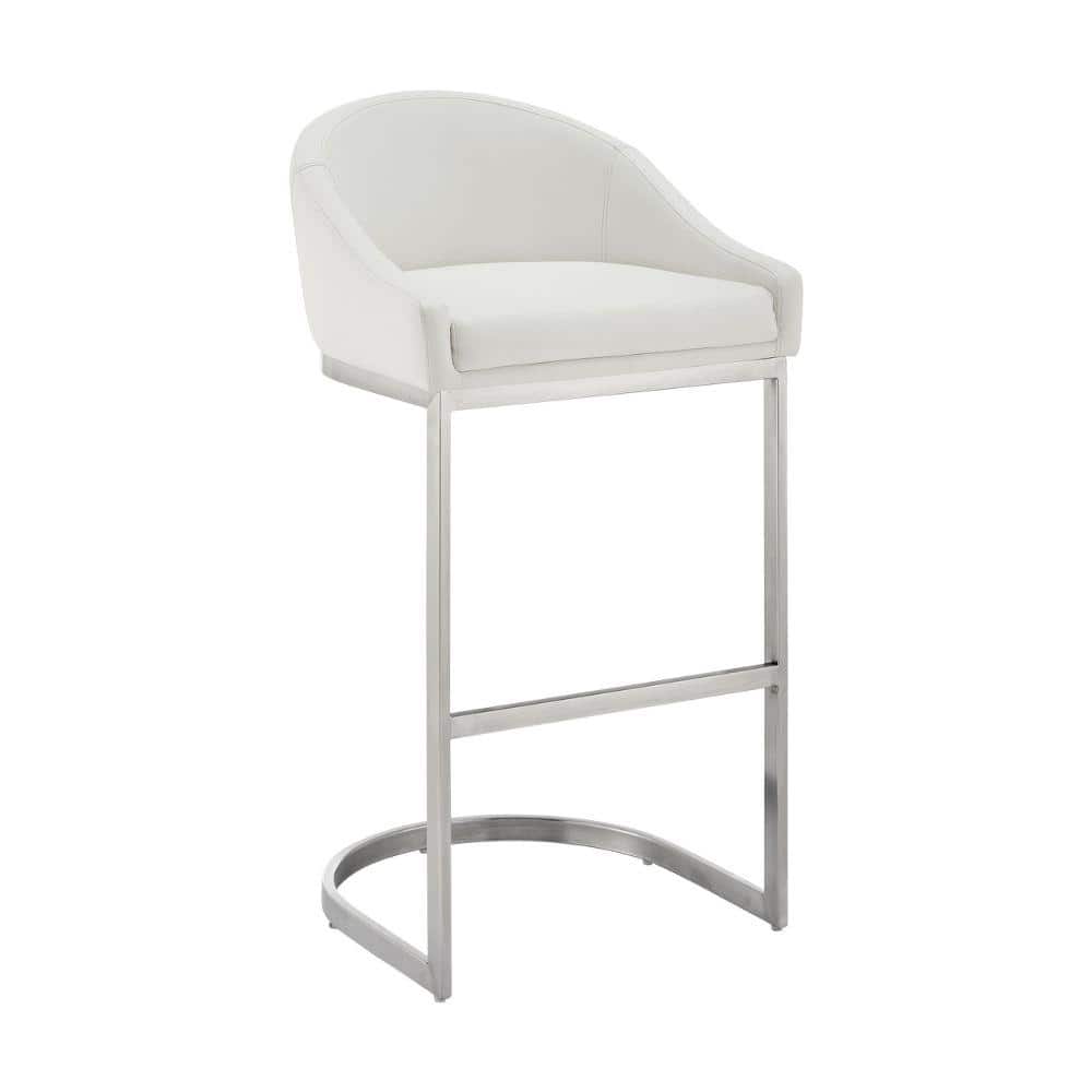 Benjara 28 in. White and Chrome Low Back Metal Frame Counter stool ...