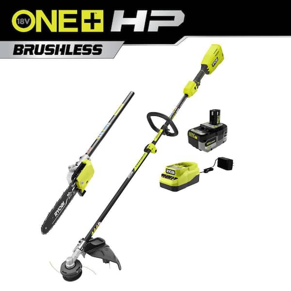 RYOBI ONE+ HP 18V Brushless 15 in. Attachment Capable String Trimmer and Pole Saw Attachment w/ 6.0 Ah Battery and Charger