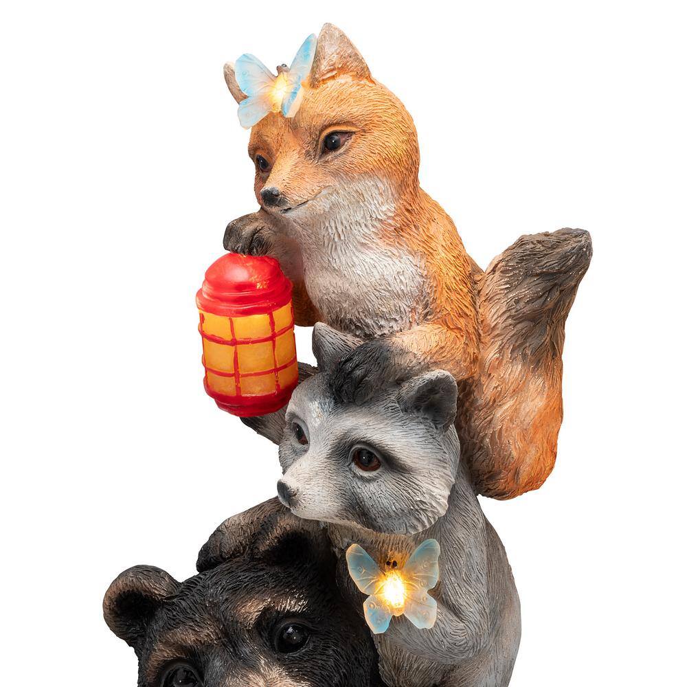 19" Multicolor Polyresin Solar Animal Friends Statue with LED Lights
