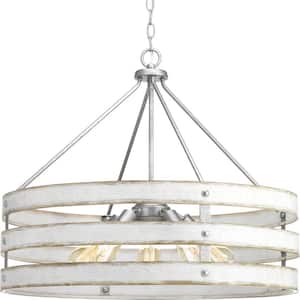 Gulliver 27-3/4 in. 5-Light Galvanized Drum Pendant with Weathered White Wood Accents