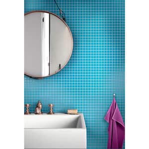 Sea Blue 11.8 in. x 11.8 in. 1 in. x 1 in. Matte Finished Glass Mosaic Tile (9.67 sq. ft./Case)