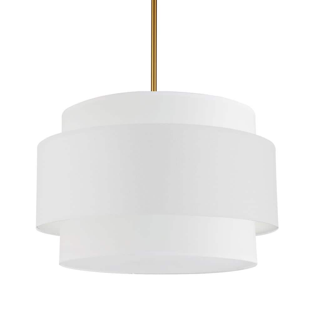 Aged Brass and White Drum Shade 4-Light Chandelier