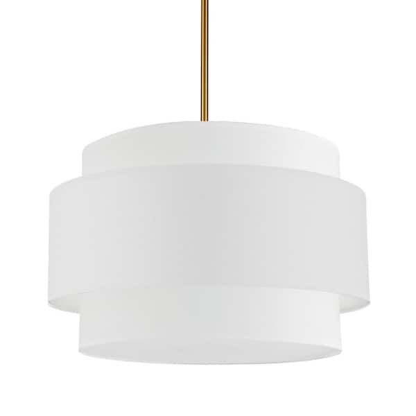 Dainolite Priya 4 Light Aged Brass Shaded Pendant Light with White Fabric Shade
