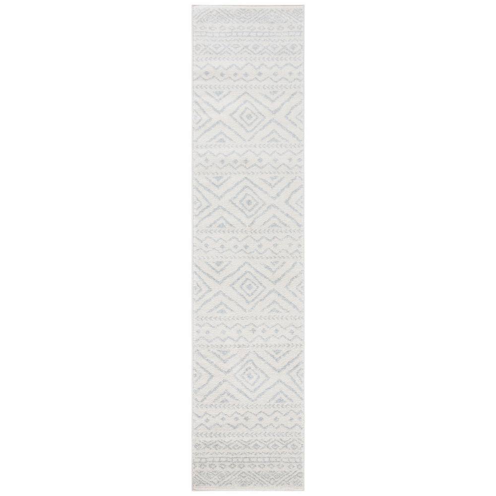 Ivory and Light Grey Geometric Runner Rug, 2' x 15'