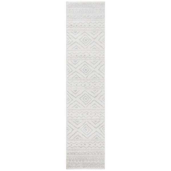 SAFAVIEH Tulum Ivory/Light Gray 2 ft. x 9 ft. Striped Geometric Diamonds Runner Rug