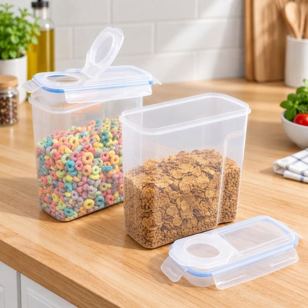 Small BPA-Free Plastic Food Cereal Containers with Airtight Spout Lid (Set of 2)