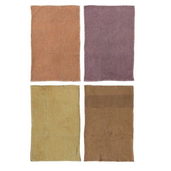 Multicolor Waffle Weave Stonewashed Cotton Kitchen Towel (Set of 4)