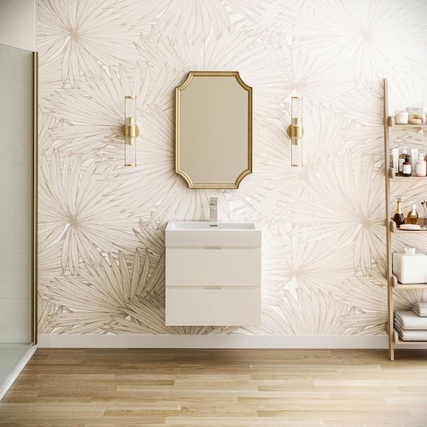 Valencia 24 in. W Wall Hung Bathroom Vanity in Glossy White with Acrylic Vanity Top in White