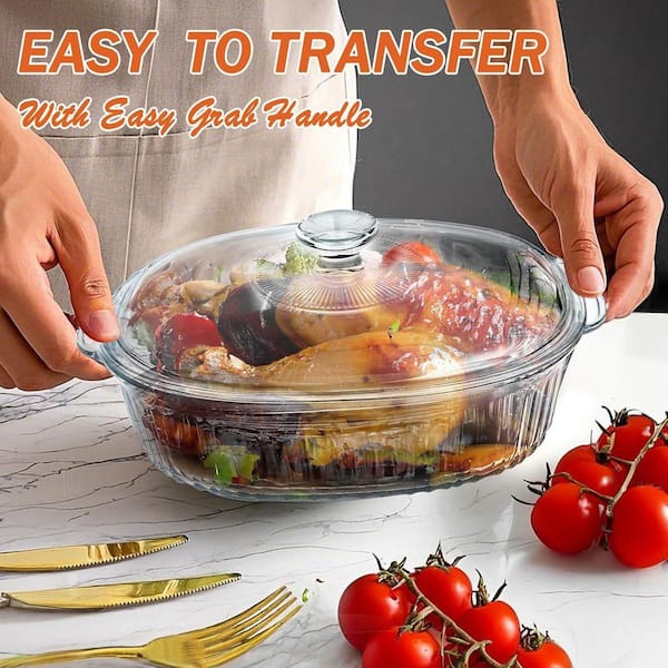 LINE GLASS OVAL PLATE2枚セット JFVKAF 2.8L 3 qt. Large Oval Glass Casserole Baking Dish with Lid