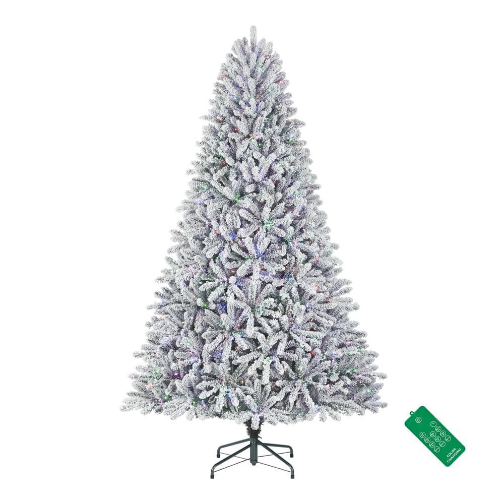 Home Accents Holiday 7.5 ft. Starry Light Fraser Fir Flocked LED Pre Lit  Artificial Christmas Tree with 1500 Color Changing Lights 016017552052185 - 