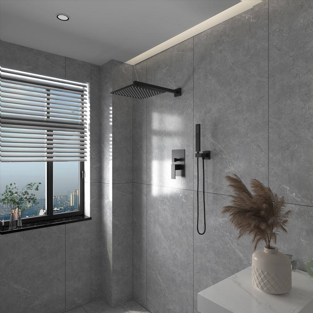 Matte Black 16" Square Rain Shower Faucet with Handheld